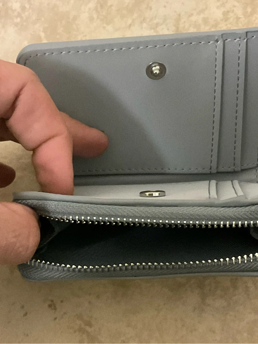 NWOT Pull&Bear gray zippered wallet, faux leather, logo plaque